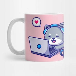 Cute Cat Working On Laptop Cartoon Mug